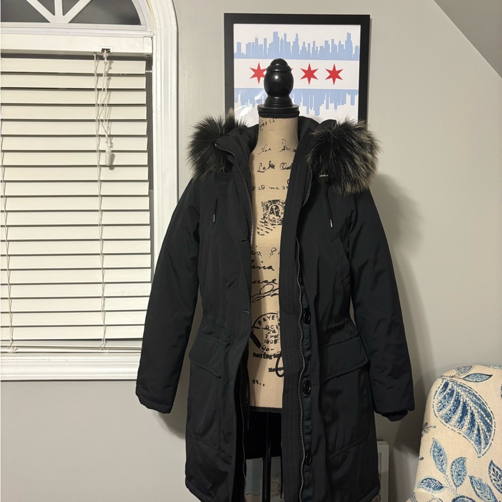 GAP Black warm Jacket with Fur Trim XS